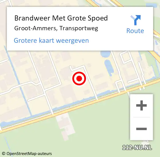 Locatie op kaart van de 112 melding: Brandweer Met Grote Spoed Naar Groot-Ammers, Transportweg op 1 juni 2023 16:27