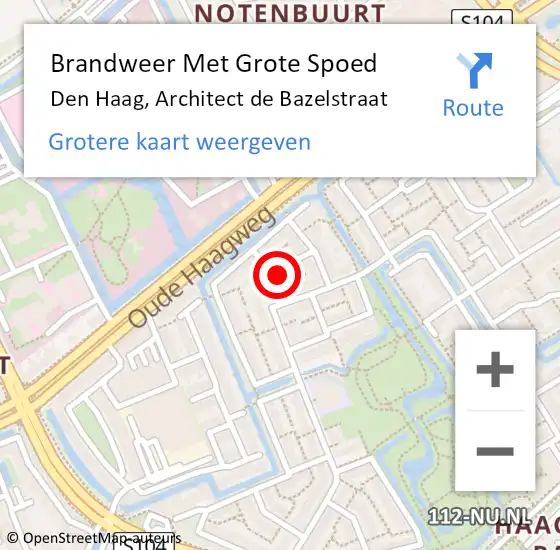 Locatie op kaart van de 112 melding: Brandweer Met Grote Spoed Naar Den Haag, Architect de Bazelstraat op 1 juni 2023 16:31