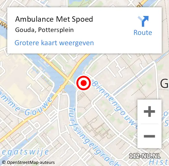 Locatie op kaart van de 112 melding: Ambulance Met Spoed Naar Gouda, Pottersplein op 1 juni 2023 16:31