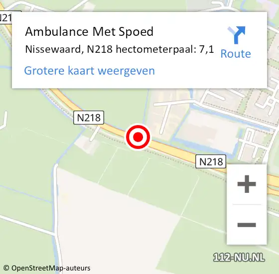 Locatie op kaart van de 112 melding: Ambulance Met Spoed Naar Nissewaard, N218 hectometerpaal: 7,1 op 1 juni 2023 16:57