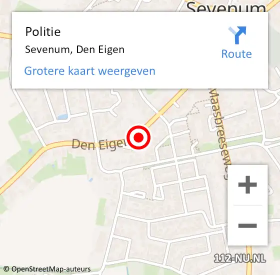 Locatie op kaart van de 112 melding: Politie Sevenum, Den Eigen op 1 juni 2023 17:07