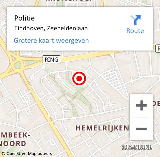 Locatie op kaart van de 112 melding: Politie Eindhoven, Zeeheldenlaan op 1 juni 2023 17:47