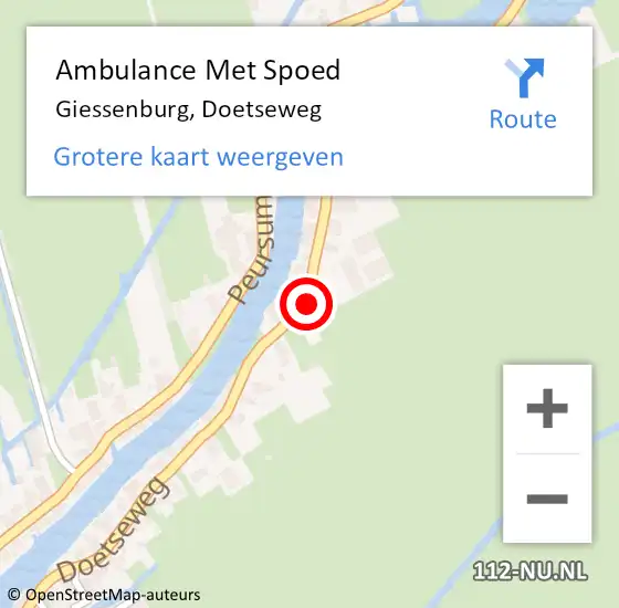 Locatie op kaart van de 112 melding: Ambulance Met Spoed Naar Giessenburg, Doetseweg op 1 juni 2023 17:49