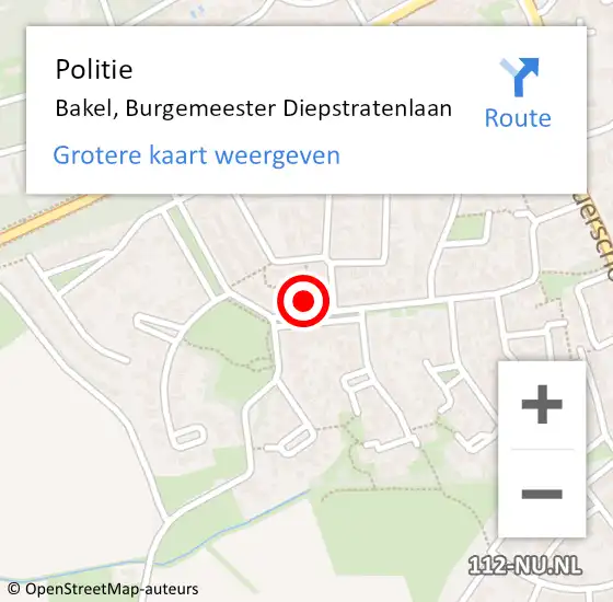 Locatie op kaart van de 112 melding: Politie Bakel, Burgemeester Diepstratenlaan op 1 juni 2023 18:08