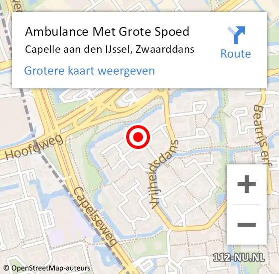 Locatie op kaart van de 112 melding: Ambulance Met Grote Spoed Naar Capelle aan den IJssel, Zwaarddans op 1 juni 2023 18:24