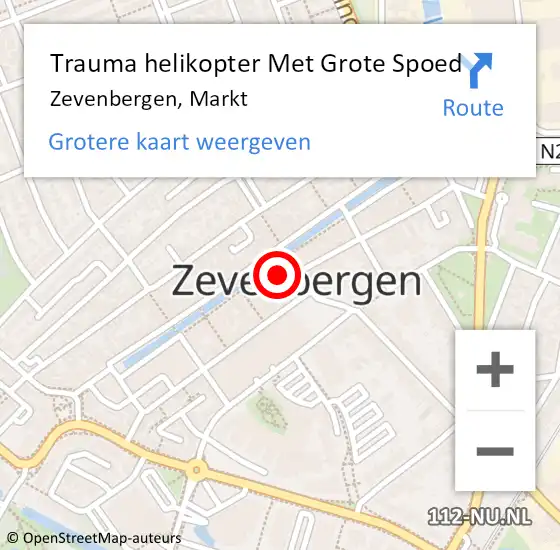 Locatie op kaart van de 112 melding: Trauma helikopter Met Grote Spoed Naar Zevenbergen, Markt op 1 juni 2023 19:11