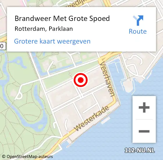 Locatie op kaart van de 112 melding: Brandweer Met Grote Spoed Naar Rotterdam, Parklaan op 1 juni 2023 19:24
