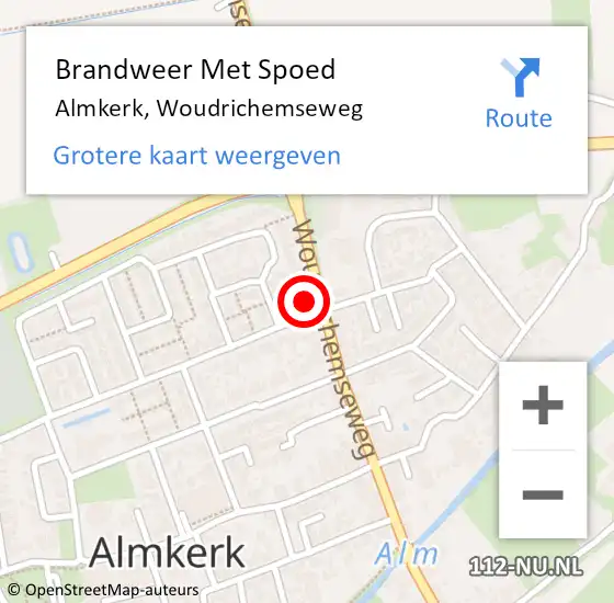 Locatie op kaart van de 112 melding: Brandweer Met Spoed Naar Almkerk, Woudrichemseweg op 1 juni 2023 19:37