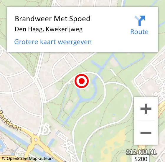 Locatie op kaart van de 112 melding: Brandweer Met Spoed Naar Den Haag, Kwekerijweg op 1 juni 2023 19:56