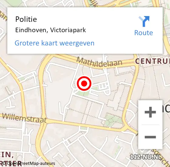 Locatie op kaart van de 112 melding: Politie Eindhoven, Victoriapark op 1 juni 2023 19:58