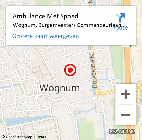 Locatie op kaart van de 112 melding: Ambulance Met Spoed Naar Wognum, Burgemeesters Commandeurlaan op 1 juni 2023 20:17