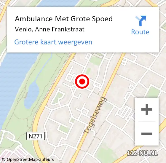 Locatie op kaart van de 112 melding: Ambulance Met Grote Spoed Naar Venlo, Anne Frankstraat op 1 juni 2023 20:17