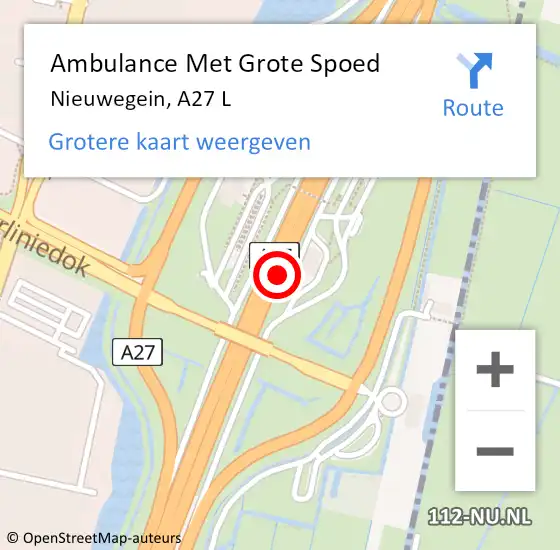 Locatie op kaart van de 112 melding: Ambulance Met Grote Spoed Naar Nieuwegein, A27 L op 27 augustus 2014 13:59