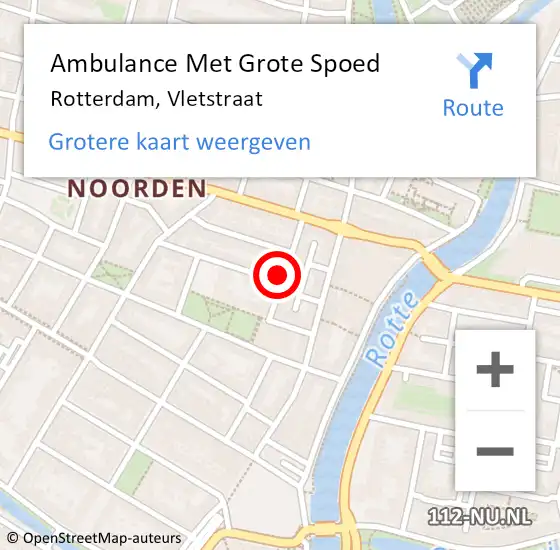 Locatie op kaart van de 112 melding: Ambulance Met Grote Spoed Naar Rotterdam, Vletstraat op 1 juni 2023 21:13