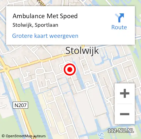 Locatie op kaart van de 112 melding: Ambulance Met Spoed Naar Stolwijk, Sportlaan op 1 juni 2023 21:24