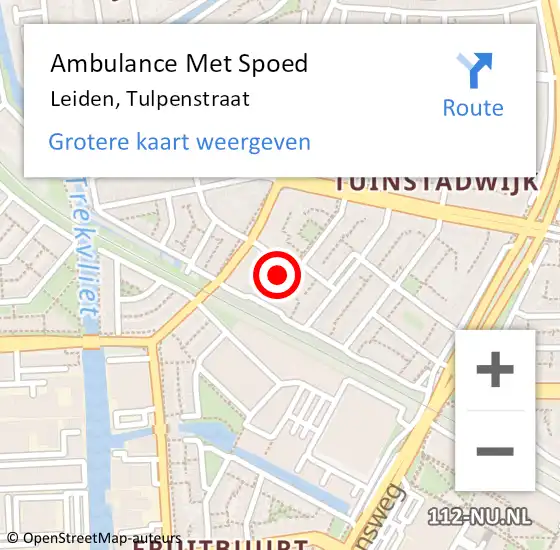 Locatie op kaart van de 112 melding: Ambulance Met Spoed Naar Leiden, Tulpenstraat op 1 juni 2023 21:39