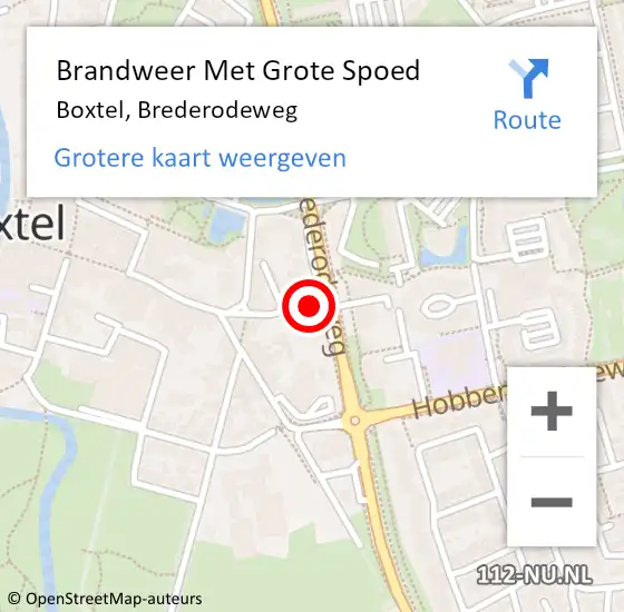 Locatie op kaart van de 112 melding: Brandweer Met Grote Spoed Naar Boxtel, Brederodeweg op 1 juni 2023 21:41