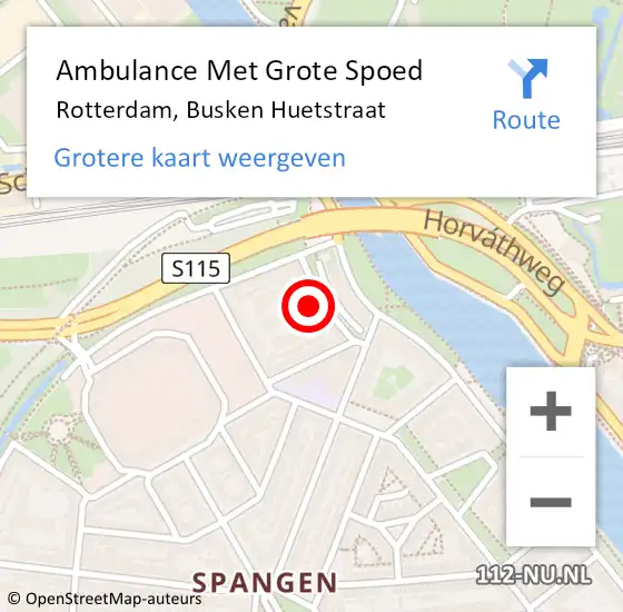 Locatie op kaart van de 112 melding: Ambulance Met Grote Spoed Naar Rotterdam, Busken Huetstraat op 1 juni 2023 21:59