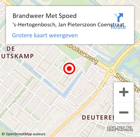 Locatie op kaart van de 112 melding: Brandweer Met Spoed Naar 's-Hertogenbosch, Jan Pieterszoon Coenstraat op 2 juni 2023 00:09