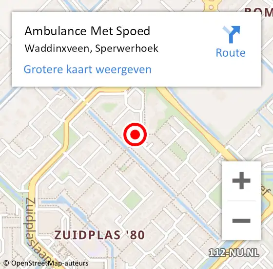 Locatie op kaart van de 112 melding: Ambulance Met Spoed Naar Waddinxveen, Sperwerhoek op 2 juni 2023 00:11