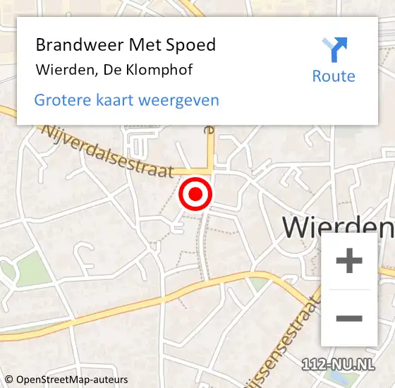 Locatie op kaart van de 112 melding: Brandweer Met Spoed Naar Wierden, De Klomphof op 2 juni 2023 00:30