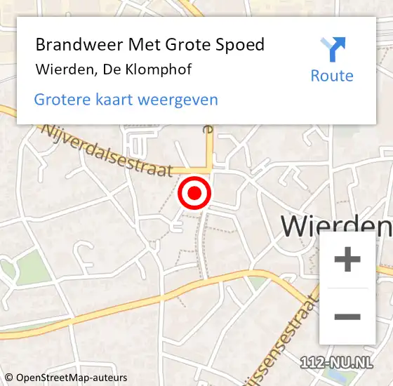 Locatie op kaart van de 112 melding: Brandweer Met Grote Spoed Naar Wierden, De Klomphof op 2 juni 2023 01:06