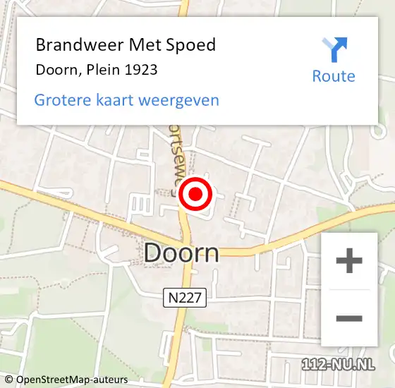 Locatie op kaart van de 112 melding: Brandweer Met Spoed Naar Doorn, Plein 1923 op 2 juni 2023 03:11