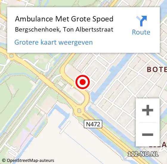 Locatie op kaart van de 112 melding: Ambulance Met Grote Spoed Naar Bergschenhoek, Ton Albertsstraat op 2 juni 2023 03:12