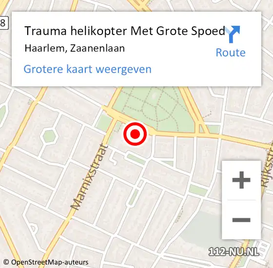 Locatie op kaart van de 112 melding: Trauma helikopter Met Grote Spoed Naar Haarlem, Zaanenlaan op 2 juni 2023 04:42