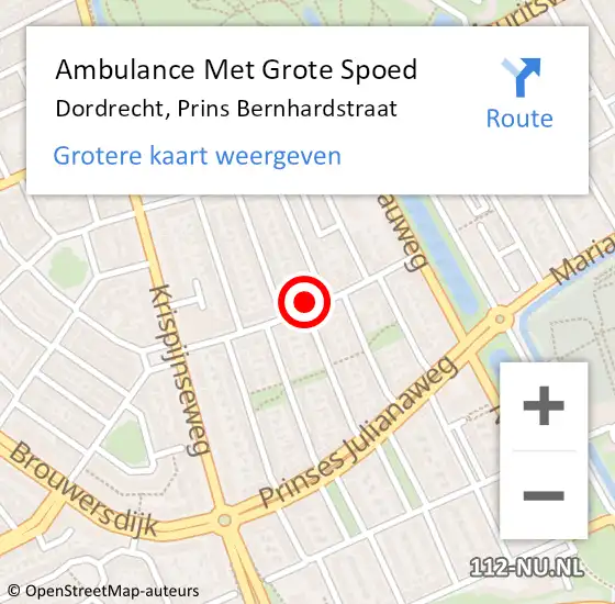 Locatie op kaart van de 112 melding: Ambulance Met Grote Spoed Naar Dordrecht, Prins Bernhardstraat op 2 juni 2023 05:07