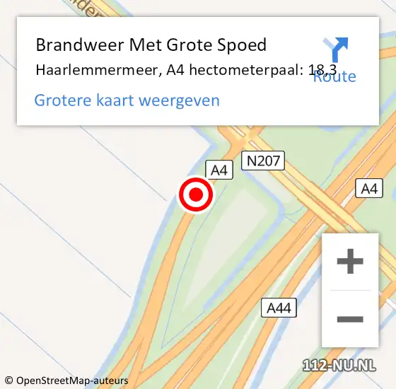 Locatie op kaart van de 112 melding: Brandweer Met Grote Spoed Naar Haarlemmermeer, A4 hectometerpaal: 18,3 op 2 juni 2023 06:55