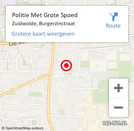 Locatie op kaart van de 112 melding: Politie Met Grote Spoed Naar Zuidwolde, Burgerzinstraat op 2 juni 2023 08:10