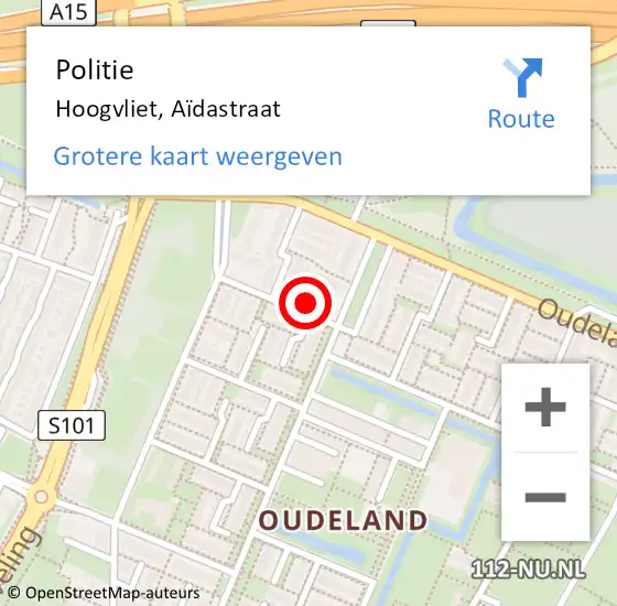 Locatie op kaart van de 112 melding: Politie Hoogvliet, Aïdastraat op 2 juni 2023 08:39