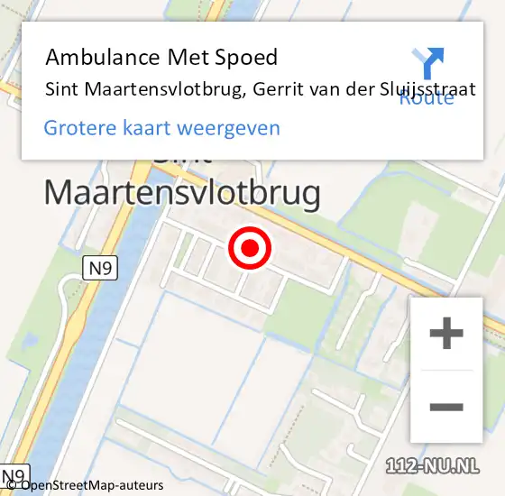 Locatie op kaart van de 112 melding: Ambulance Met Spoed Naar Sint Maartensvlotbrug, Gerrit van der Sluijsstraat op 2 juni 2023 09:18