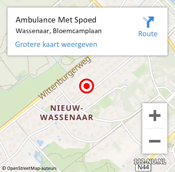 Locatie op kaart van de 112 melding: Ambulance Met Spoed Naar Wassenaar, Bloemcamplaan op 2 juni 2023 10:00