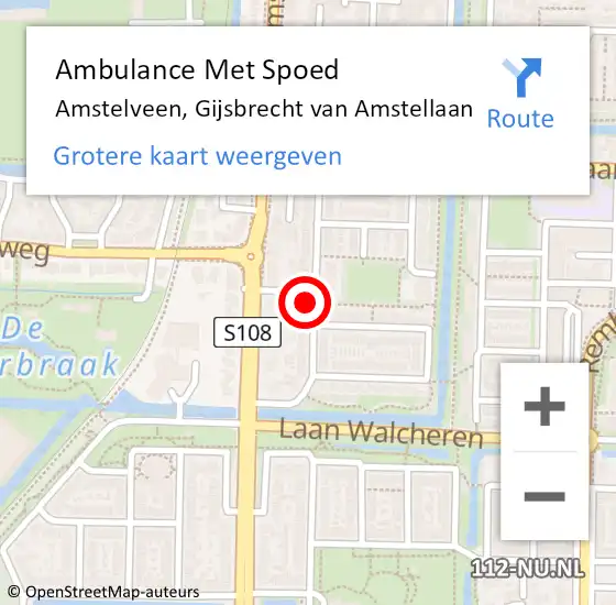 Locatie op kaart van de 112 melding: Ambulance Met Spoed Naar Amstelveen, Gijsbrecht van Amstellaan op 2 juni 2023 10:10