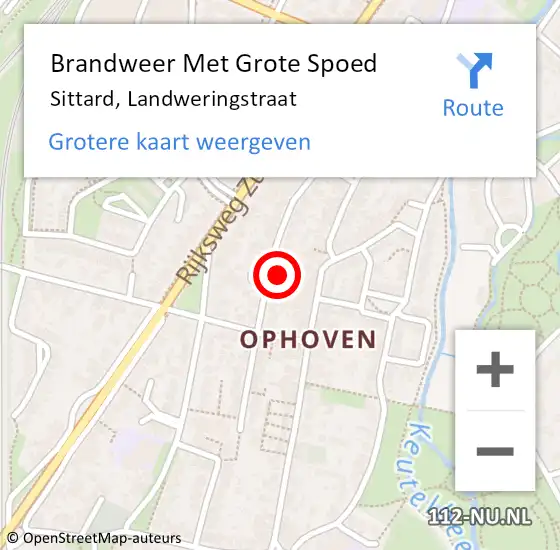 Locatie op kaart van de 112 melding: Brandweer Met Grote Spoed Naar Sittard, Landweringstraat op 2 juni 2023 10:24