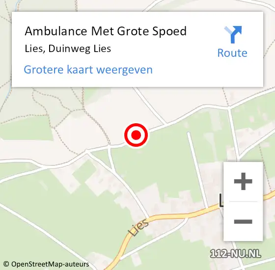 Locatie op kaart van de 112 melding: Ambulance Met Grote Spoed Naar Lies, Duinweg Lies op 27 augustus 2014 14:34