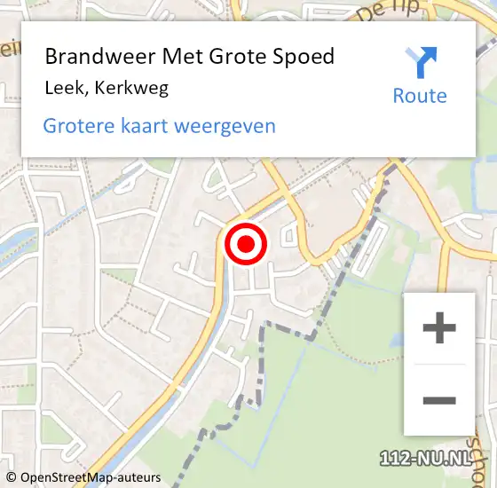 Locatie op kaart van de 112 melding: Brandweer Met Grote Spoed Naar Leek, Kerkweg op 2 juni 2023 10:40