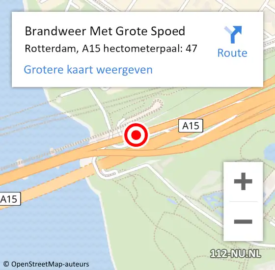 Locatie op kaart van de 112 melding: Brandweer Met Grote Spoed Naar Rotterdam, A15 hectometerpaal: 47 op 2 juni 2023 10:44
