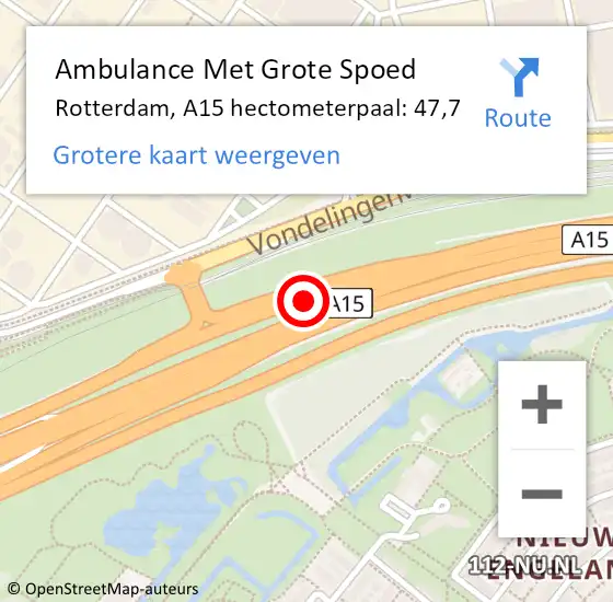 Locatie op kaart van de 112 melding: Ambulance Met Grote Spoed Naar Rotterdam, A15 hectometerpaal: 47,7 op 2 juni 2023 10:47