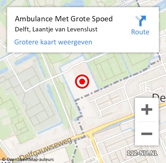 Locatie op kaart van de 112 melding: Ambulance Met Grote Spoed Naar Delft, Laantje van Levenslust op 2 juni 2023 10:47