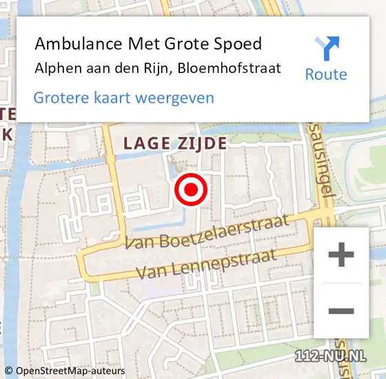 Locatie op kaart van de 112 melding: Ambulance Met Grote Spoed Naar Alphen aan den Rijn, Bloemhofstraat op 2 juni 2023 11:23