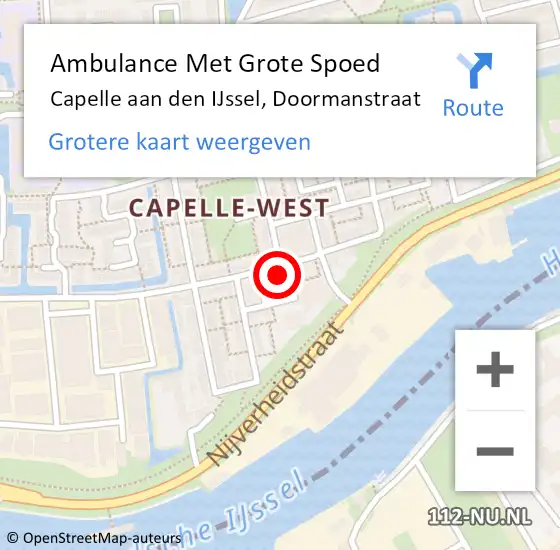 Locatie op kaart van de 112 melding: Ambulance Met Grote Spoed Naar Capelle aan den IJssel, Doormanstraat op 2 juni 2023 11:38