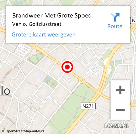 Locatie op kaart van de 112 melding: Brandweer Met Grote Spoed Naar Venlo, Goltziusstraat op 2 juni 2023 11:41