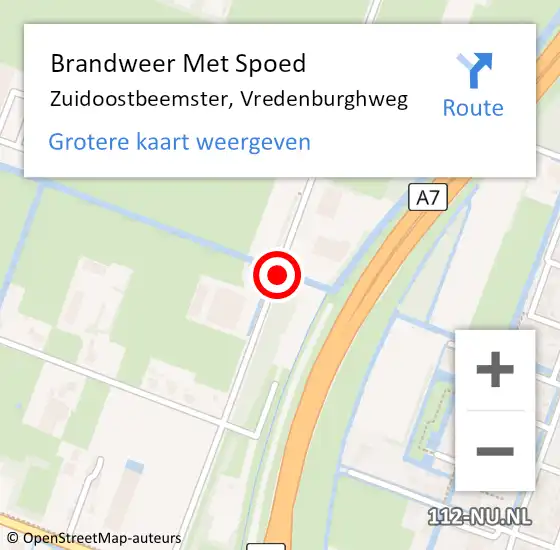 Locatie op kaart van de 112 melding: Brandweer Met Spoed Naar Zuidoostbeemster, Vredenburghweg op 27 augustus 2014 14:41