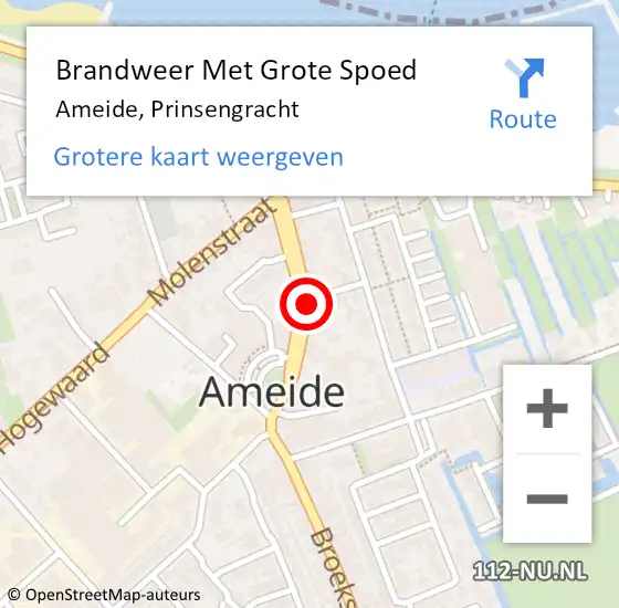 Locatie op kaart van de 112 melding: Brandweer Met Grote Spoed Naar Ameide, Prinsengracht op 2 juni 2023 11:47