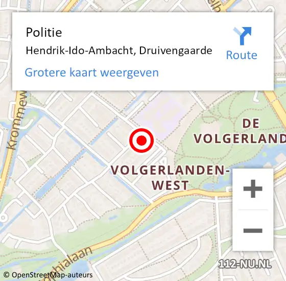 Locatie op kaart van de 112 melding: Politie Hendrik-Ido-Ambacht, Druivengaarde op 2 juni 2023 11:52