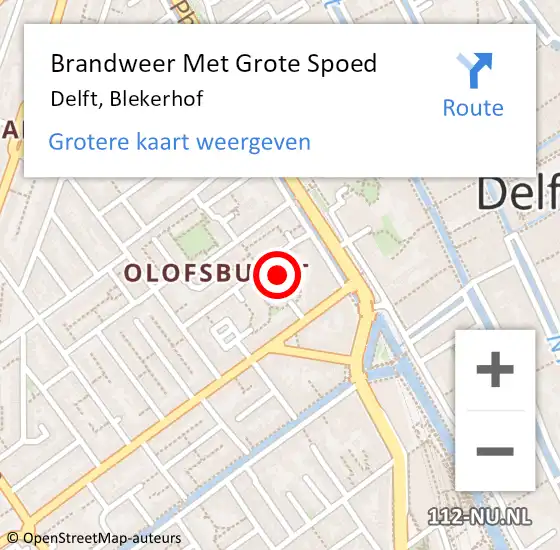 Locatie op kaart van de 112 melding: Brandweer Met Grote Spoed Naar Delft, Blekerhof op 2 juni 2023 12:01