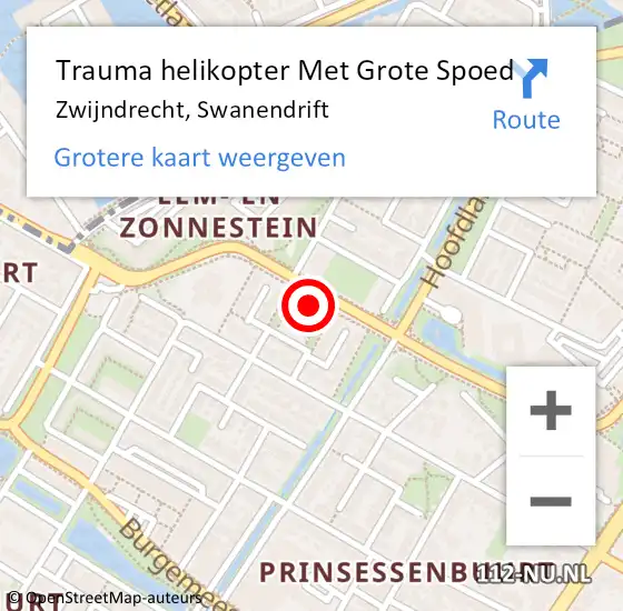 Locatie op kaart van de 112 melding: Trauma helikopter Met Grote Spoed Naar Zwijndrecht, Swanendrift op 2 juni 2023 12:05